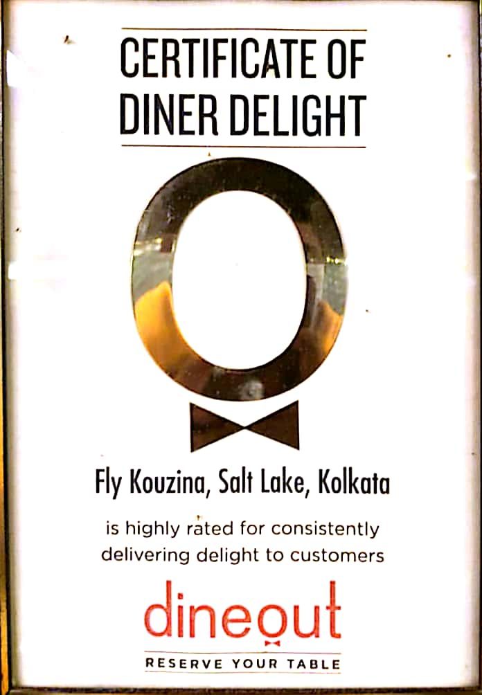 Dineout Certificate of Diner Delight for Fly Kouzina Salt Lake